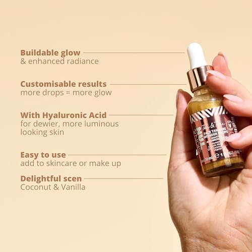 Hand-held product with benefits infographic
