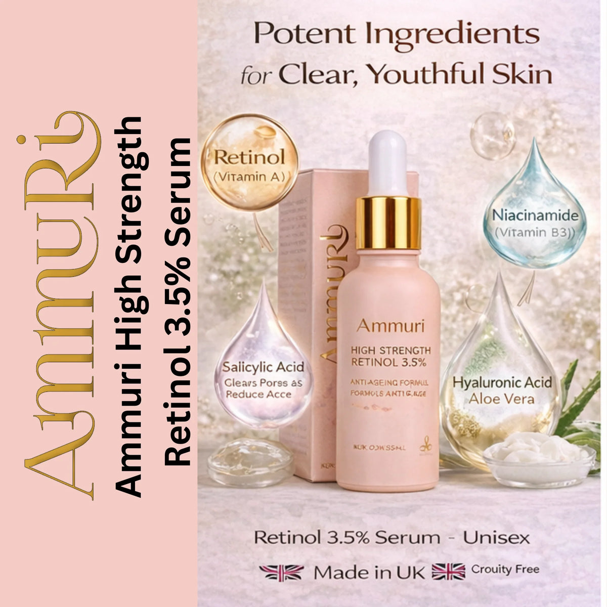Ammuri High Strength Retinol 3.5% Serum with key ingredients