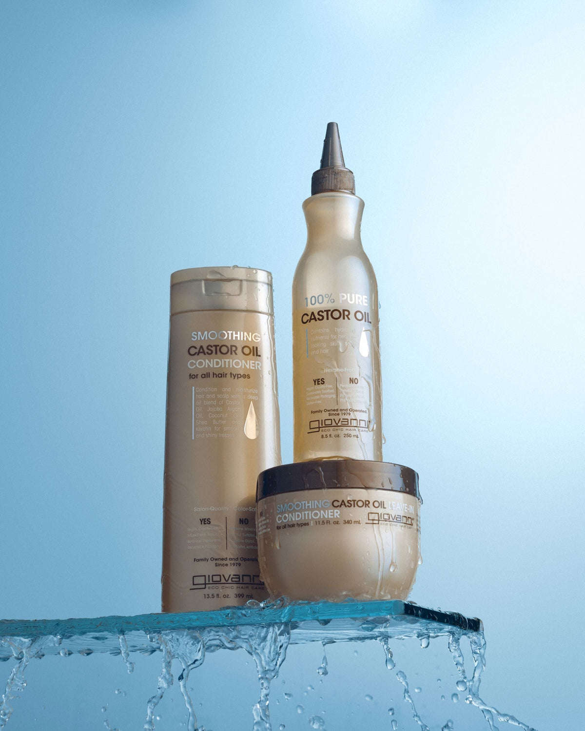 Pack shot with matching hair mask and pure castor oil