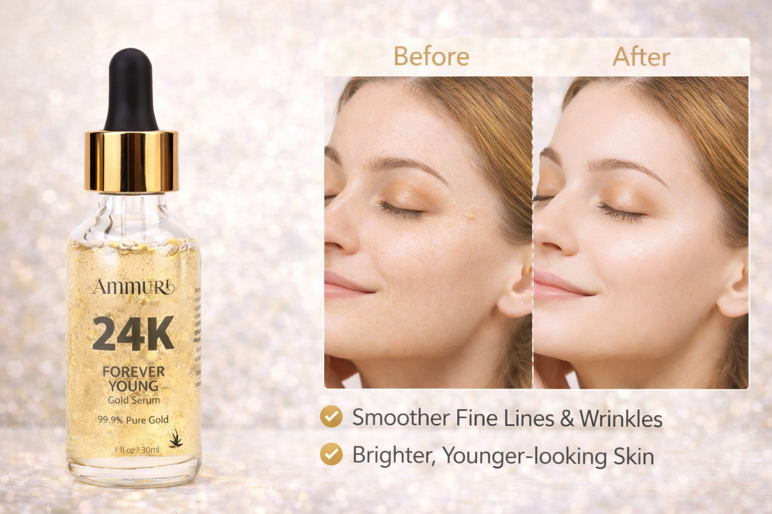 24K Gold Face Serum for Radiance & Anti-Ageing | Ammuri