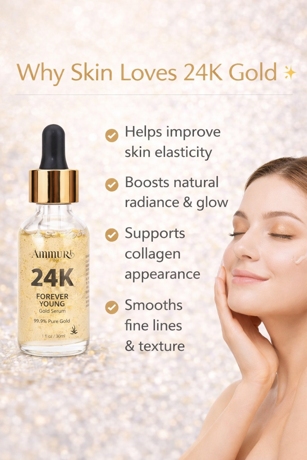 24K Gold Face Serum for Radiance & Anti-Ageing | Ammuri